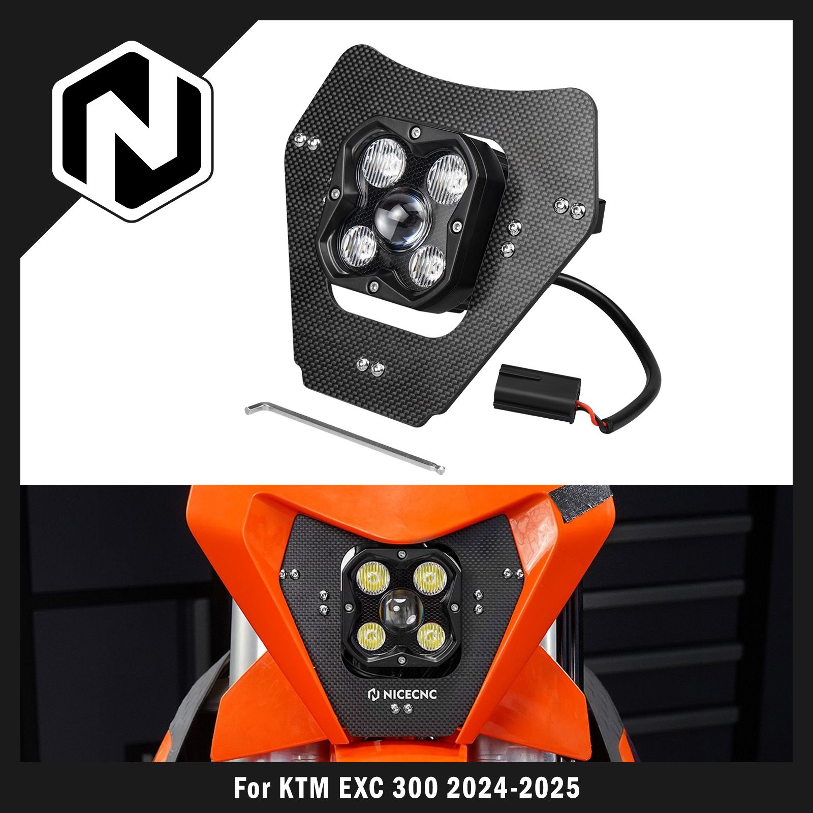 NICECNC KTM 2024〜2025 EXC300 EXC250 EXCF350 EXC450 EXC150 XCW300 XCF-W XWF対応 LEDヘッドライト 28W 12〜30V