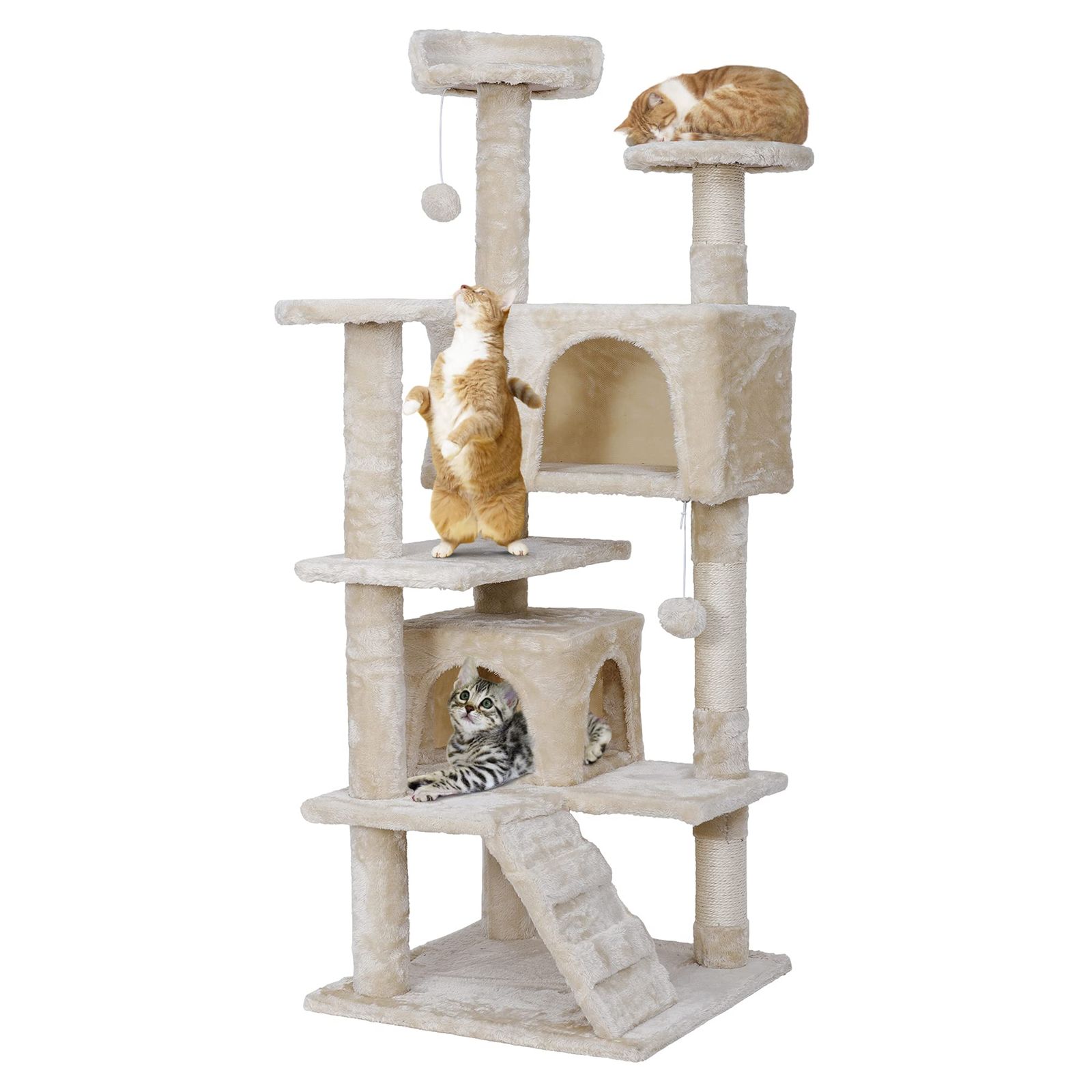 ★新品★キャットタワー 大型猫 多頭飼い 人気 スリム 据え置き 猫タワー 多機能 天然サイザル麻 麻紐 爪研ぎポール 遊びのポンポン 階段付き 安定性 頑丈耐久 日本語取扱説明書付き 組み立て簡単 子猫 成猫 (ベージュ, 中小型猫用) 3e47f99f 6,939円