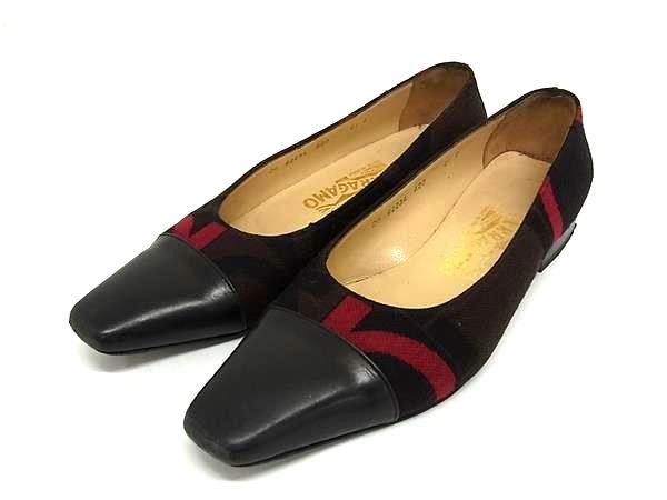 Salvatore Ferragamo DG9189 Ferragamo Canvas x Leather Pumps Notation Size 6 1/2 (Approx. 24 cm) Shoes Shoes for Women Black