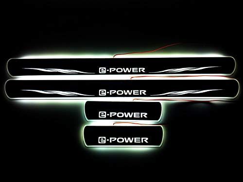 N◆ノート e-POWER LED キッキングプレート スカッフプレート サイドステップ ガーニッシュ イルミネーション機能付 黒鏡面 (ホワイトLED) 79969ef7