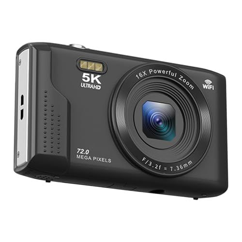デジタルカメラ 5K デジカメ 7200万画素 AFオートフォーカス 定時撮影 内蔵フラッシュ 自撮り 2.8 インチスクリーン 16 倍デジタルズーム コンパクト VLOG 初心者向け ウェブカメラ 子供用 誕生日 新年 軽量 携帯便利★ 9cbc57a8