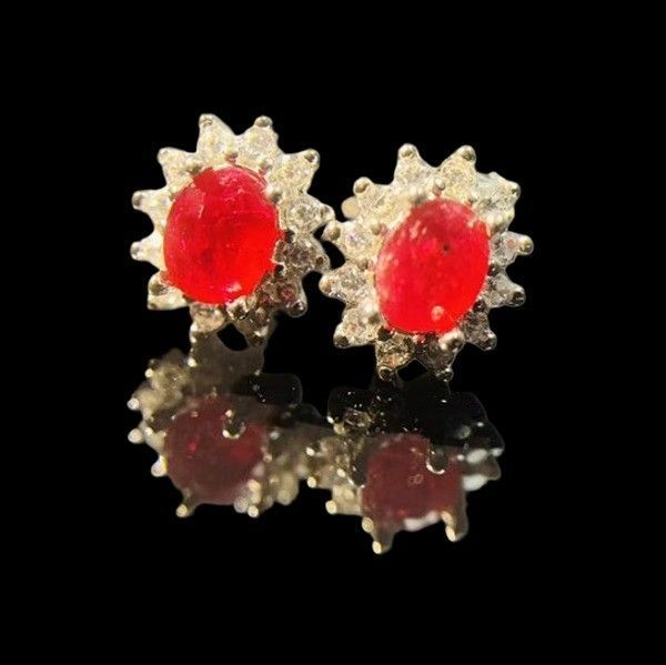 クラシックデザイン シンプル 3x4mm 天然ルビー スタッド ピアス、シルバー925、ナチュラル、高級ジュエリー、宝石ギフト　□YL6274▲