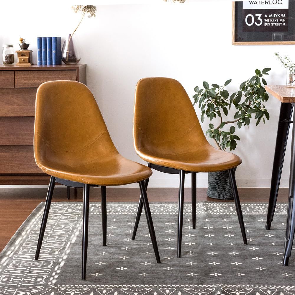 エア・リゾーム ダイニングチェア おしゃれ PUレザー イス 食卓椅子 HOWARD CHAIR(ハワードチェア) 2脚セット販売 (レザー, キャメル)ｍａ