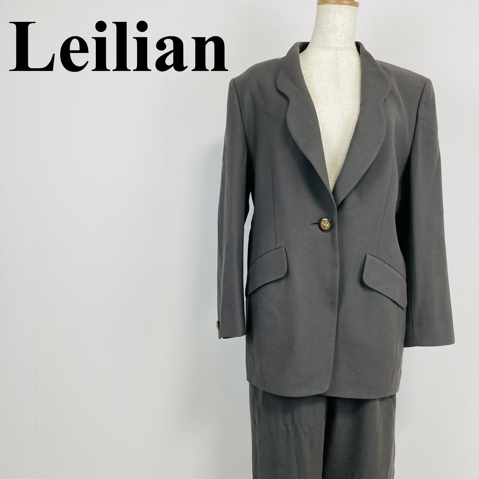 Leilian スーツ セットアップ ジャケット パンツ スラックス グレー 9号M相当 0424K