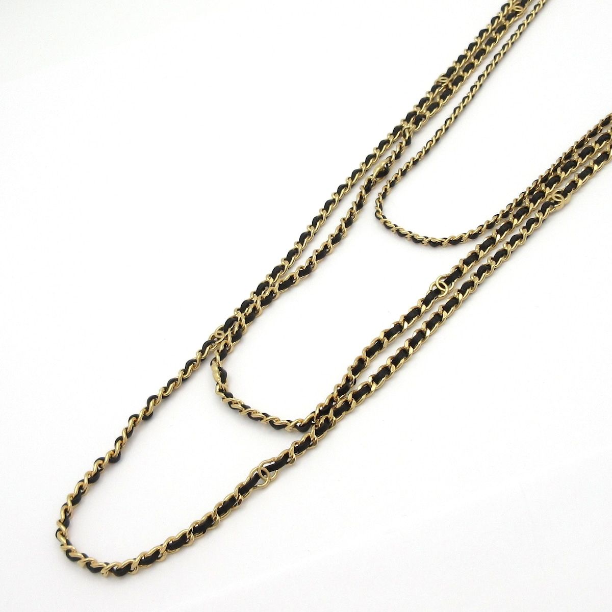 CHANEL(シャネル) ネックレス美品 ココマーク レザー ゴールド×黒 3連