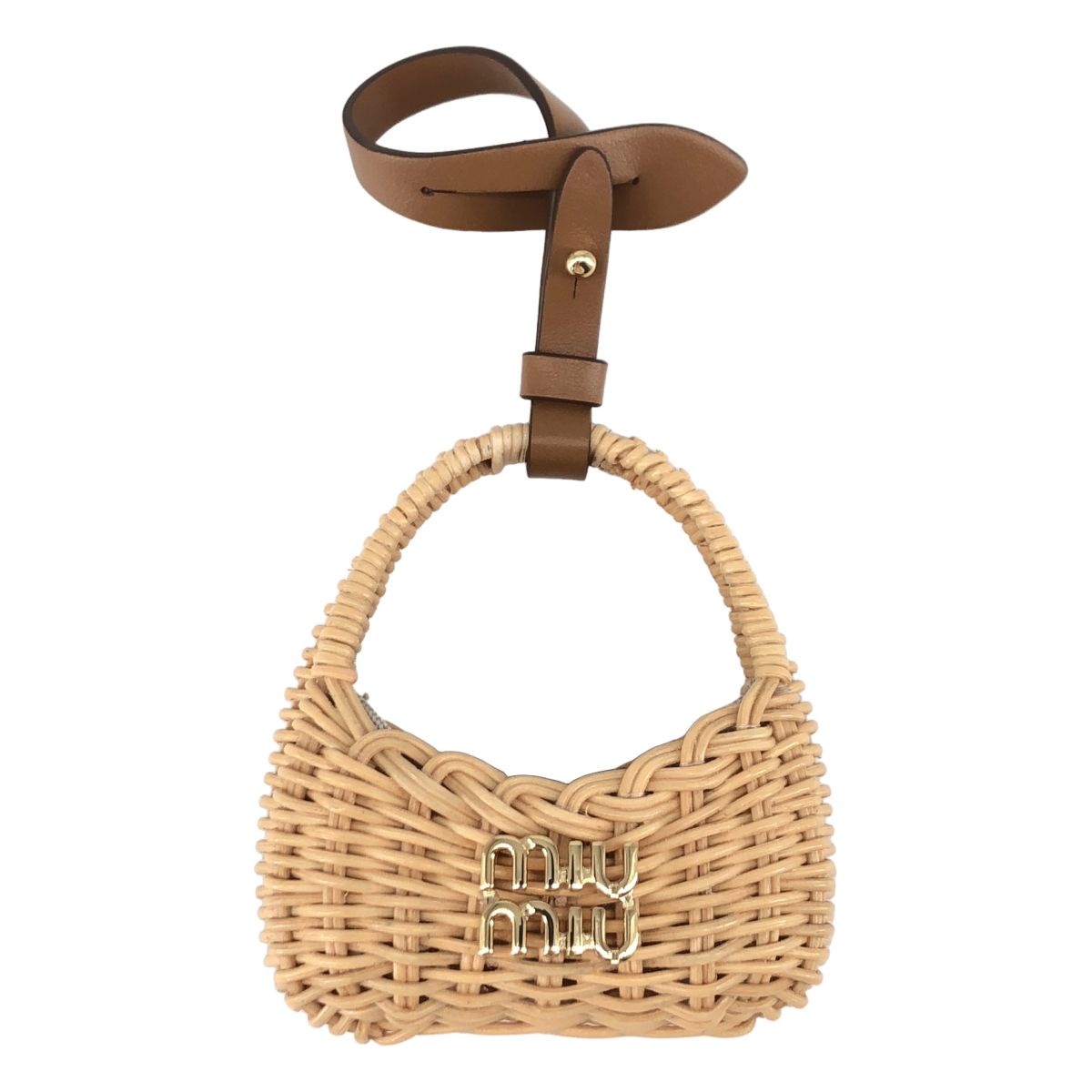 【美品】 miu miu / ミュウミュウ | ウィッカー トリック チャーム / キーホルダー | ベージュ
