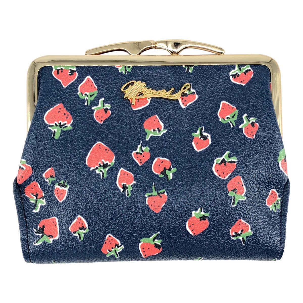 【新品】 MUVEIL / ミュベール | いちごプリント 二つ折り財布 ウォレット | ネイビー | レディース