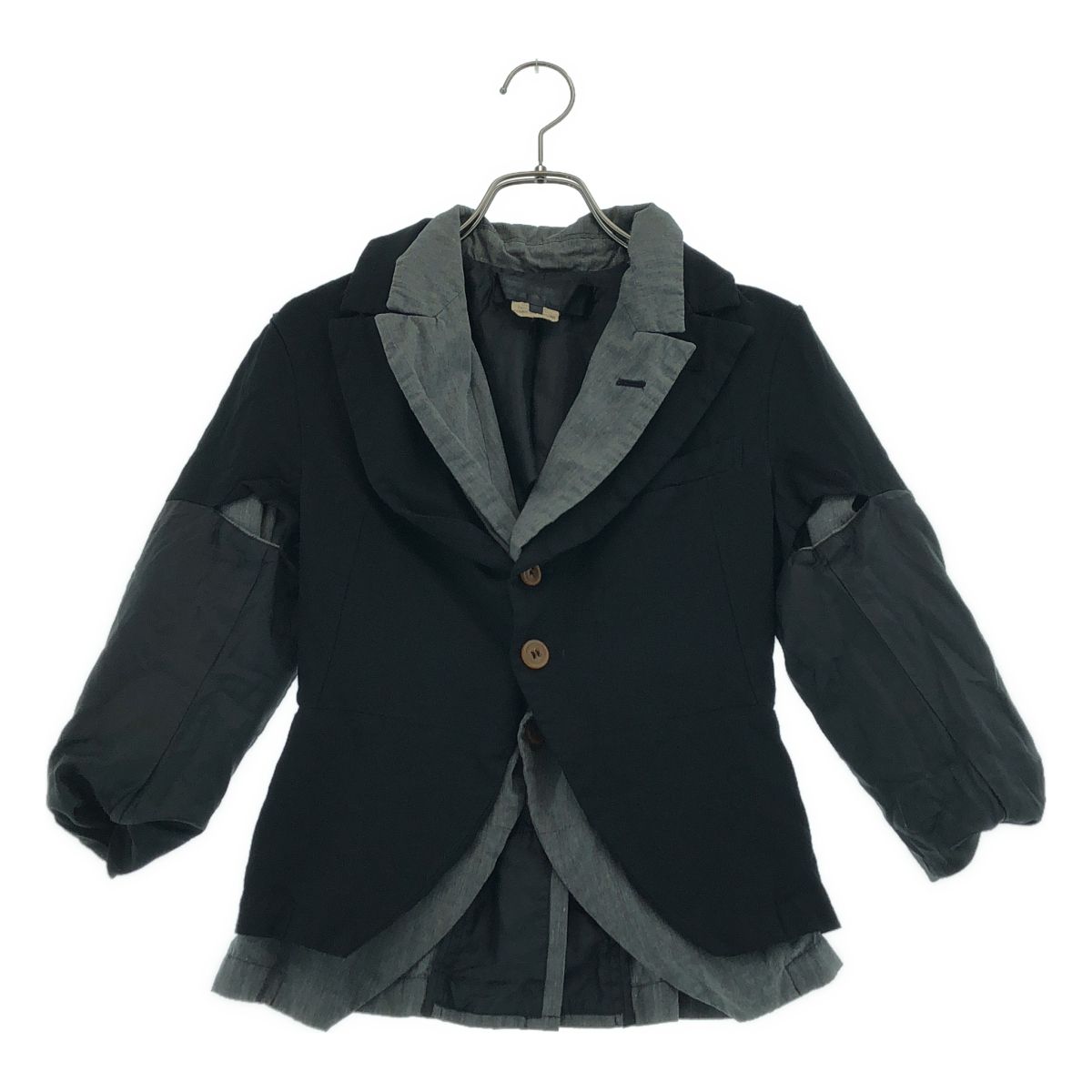 COMME des GARCONS / コムデギャルソン | 2010SS | シワ加工 異素材切替 レイヤードジャケット | XS | ブラック / グレー | レディース
