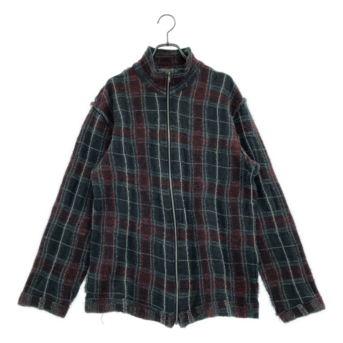COMME des GARCONS HOMME / コムデギャルソンオム | 2002AW | ウール 縮絨 チェック ジップアップ ジャケット | グレー/レッド | メンズ 24,024円