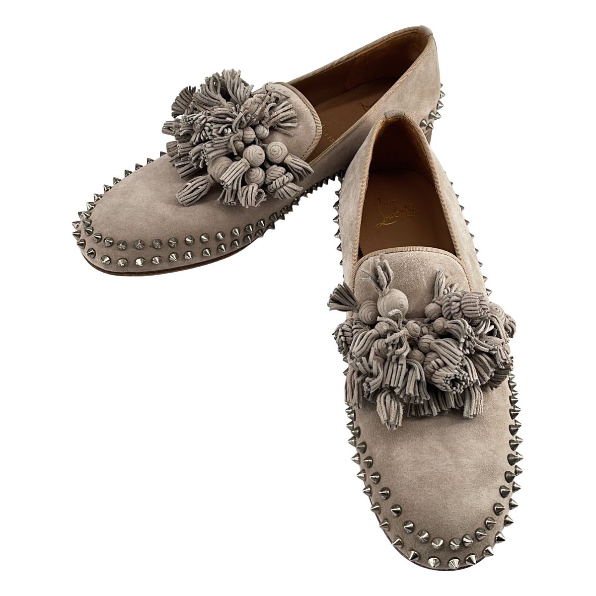 【美品】 Christian Louboutin / クリスチャンルブタン | スエード スパイク タッセルローファー | 43 | ベージュ | メンズ