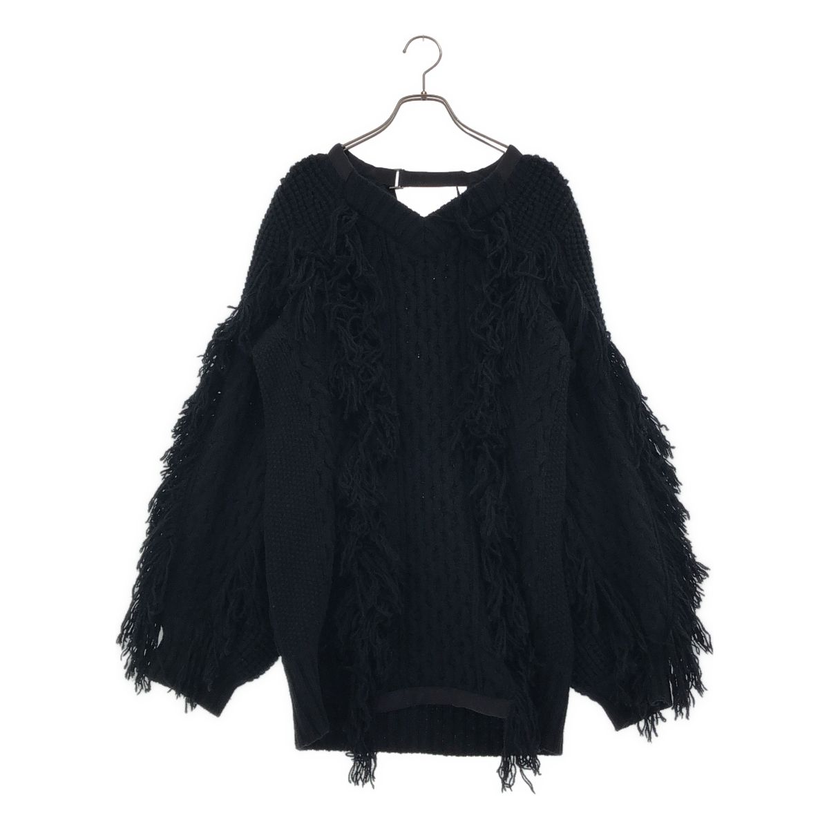 sacai / サカイ | ケーブル フリンジ ニット セーター | 1 | ブラック | レディース