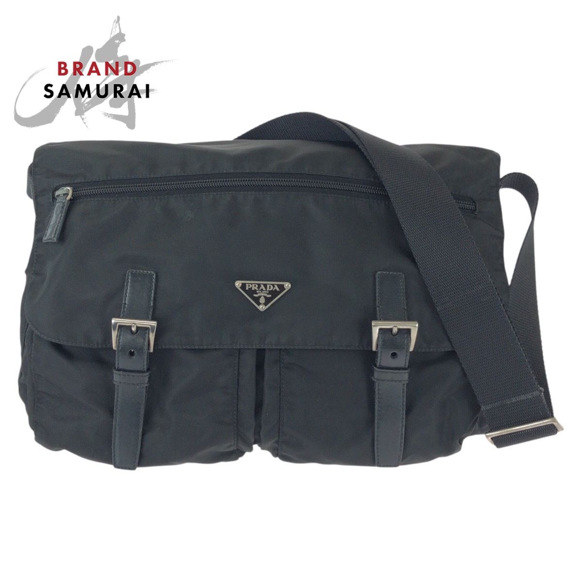 PRADA プラダ テスート 三角ロゴプレート ブラック 黒 シルバー金具