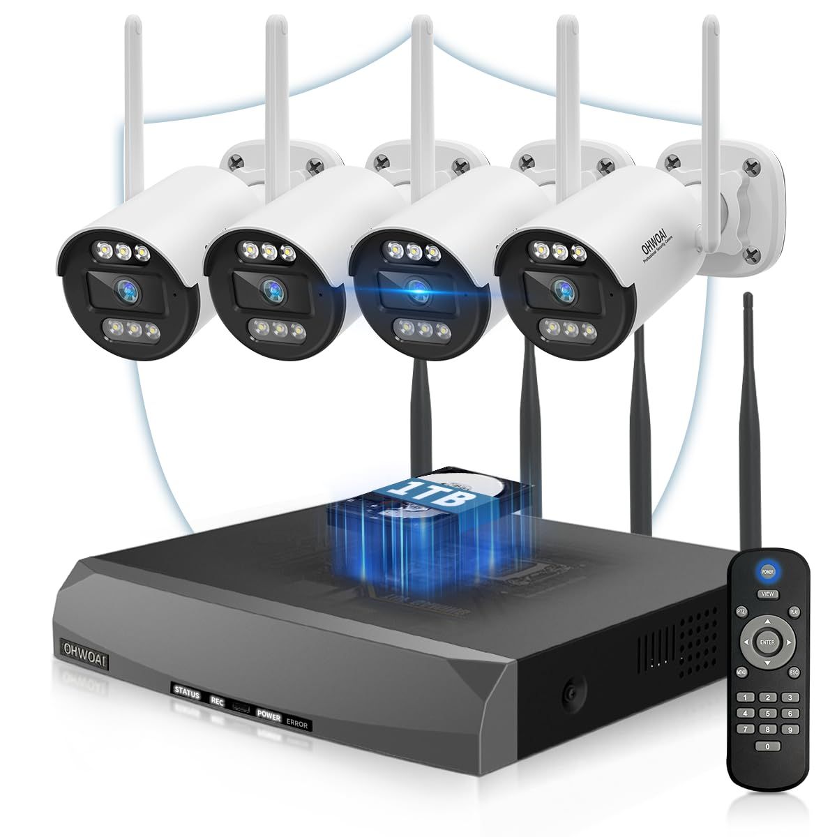 【800万画素対応NVR・AI人体検知】防犯カメラ ワイヤレス 屋外 300万画素カメラ4台セット カラー暗視 双方向通話 月額不要 無料アプリ 16CH増設対応 HDD内蔵 常時録画 IP66防水 遠隔監視 スマホ連動 リモコン付き 発行可t