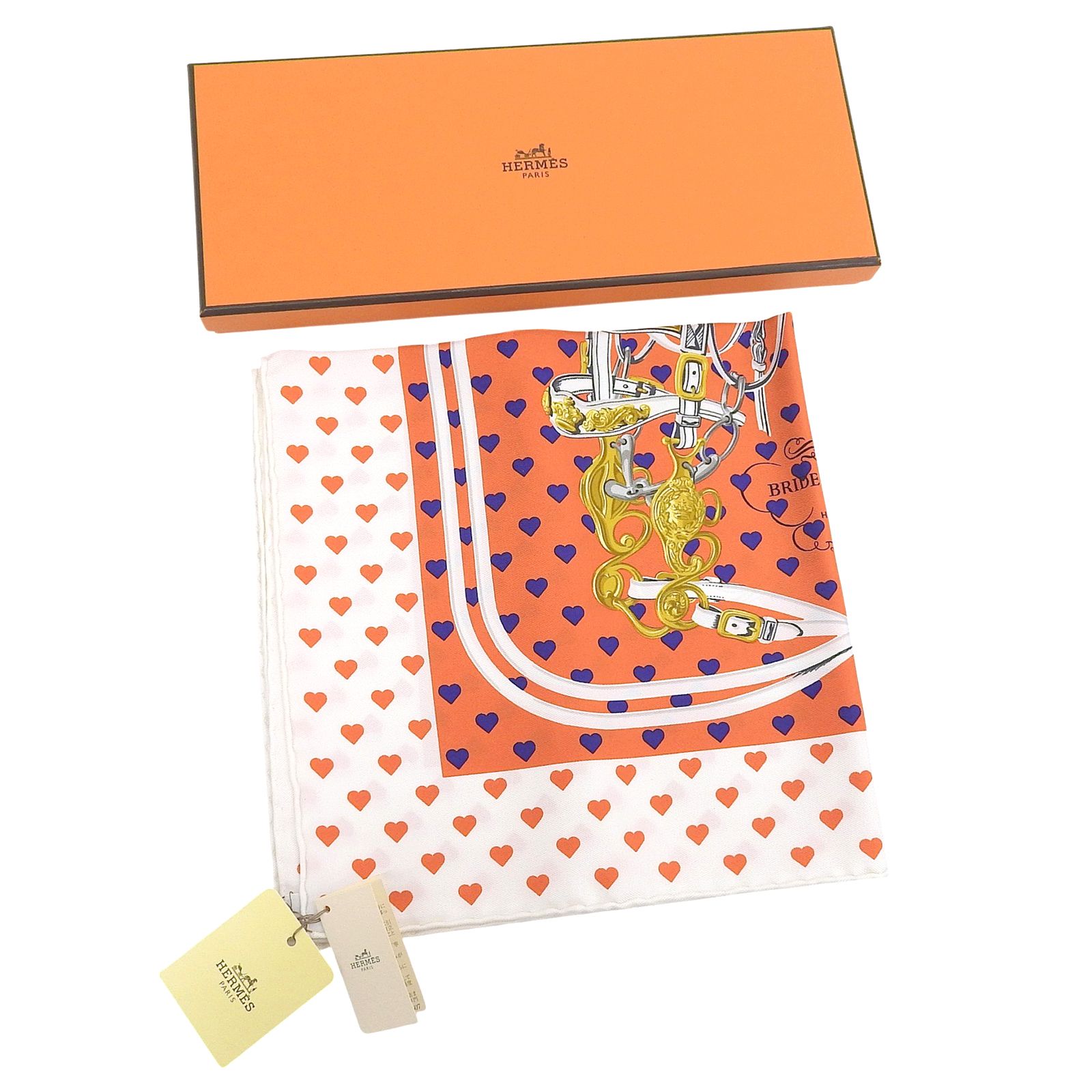 yuꕤ　美品　エルメス　ハート　Brides de Gala Love 未使用品△HERMES エルメス カレ45 BRIDES de GALA LOVE 式典用馬勒