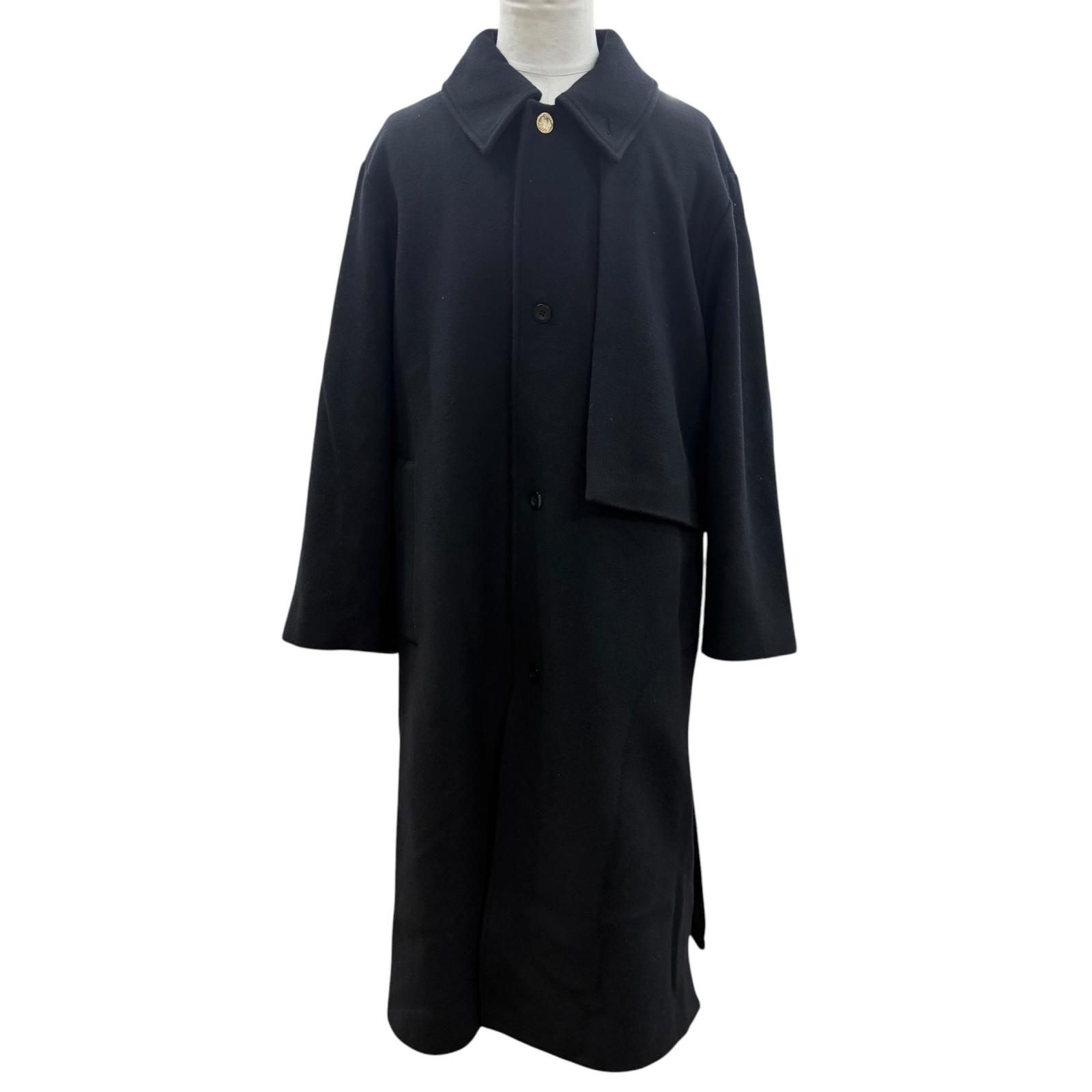 極美品▼CULLNI クルニ 25AW 25-AW-027 ウール100% ロゴ入りボタン デザイン ロング丈 ステンカラーコート ブラック 1 正規品 メンズ 31,200円