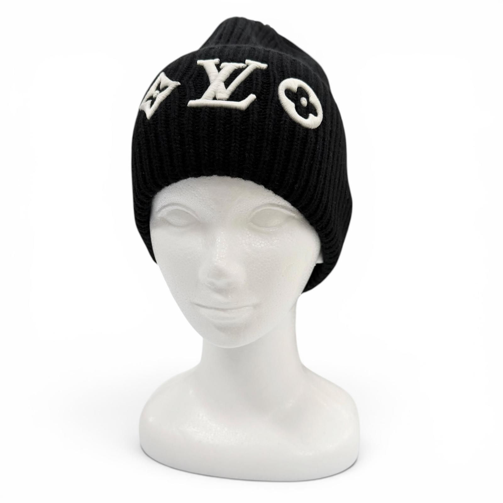 美品▼LOUIS VUITTON ルイヴィトン 2026年製 M77872 LV ヘッドライン ウール100% ビーニー 帽子 ニットキャップ ブラック 正規品 メンズ
