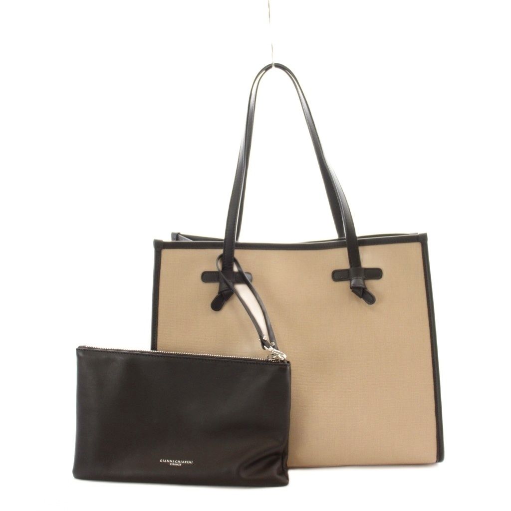 ジャンニキャリーニ GUM gianni chiarini マルチェッラ トートバッグ ポーチ付き レザー 本革 ベージュ 黒 ブラック /RI ■OS