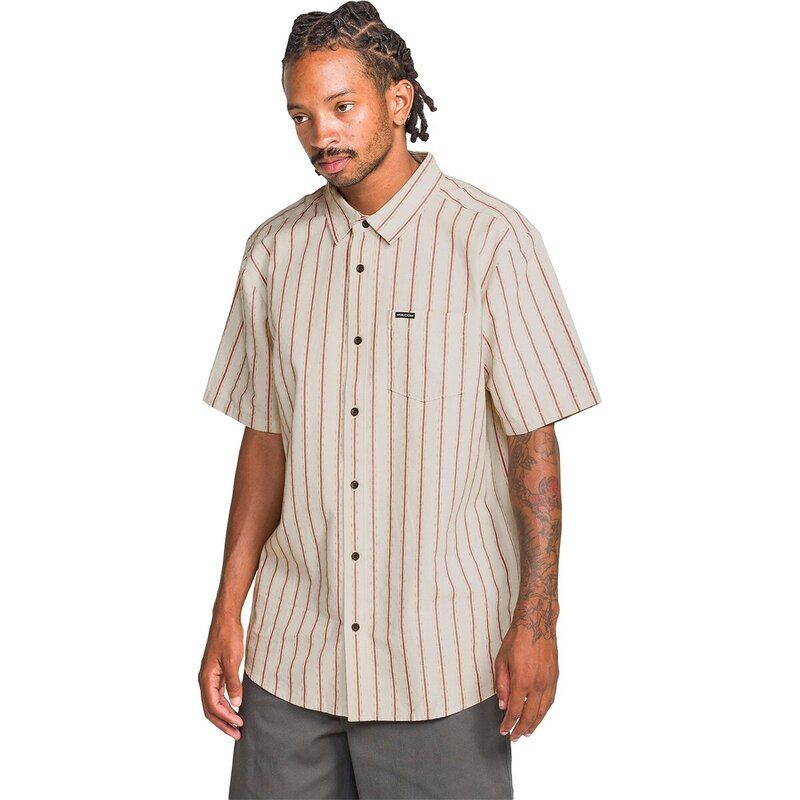 ボルコム メンズ トップス シャツ 半袖 Volcom Sato Stripe ShortSleeve Shirt Menstone ストーン