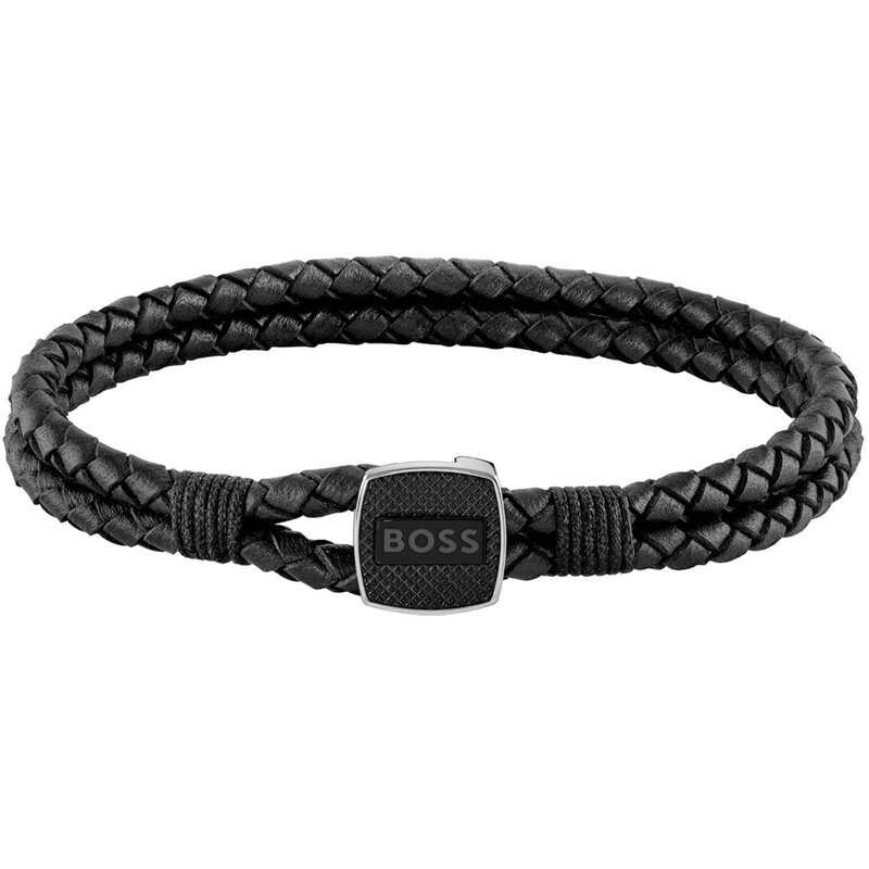 ボス メンズ アクセサリー ブレスレット・バングル・アンクレット レザー Gents BOSS Seal Braided Leather Bracelet Black ブラック