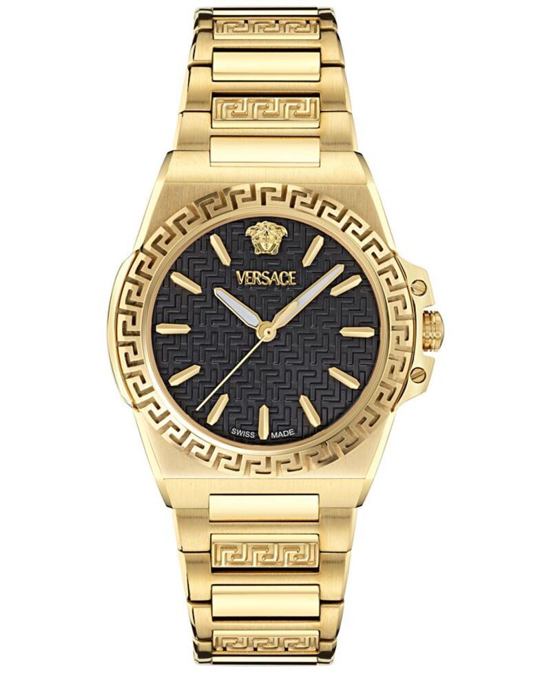 ヴェルサーチ レディース アクセサリー 腕時計 Versace Womens Swiss Greca Reaction Gold Ion Plated Bracelet Watch 38mm Gold