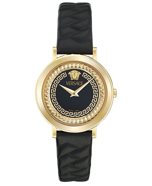ヴェルサーチ レディース アクセサリー 腕時計 レザー Versace Womenswiss Delphinus Black Leather Strap Watch 35mm Ip Yellow Go