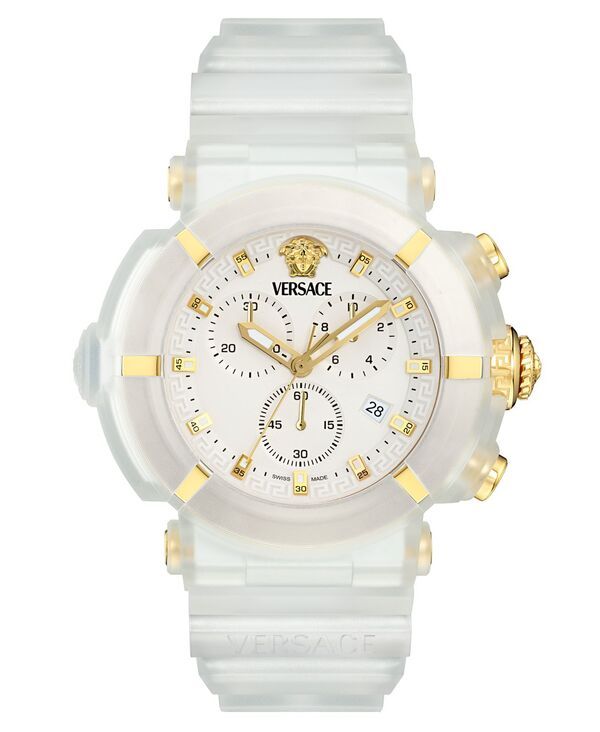 ヴェルサーチ メンズ アクセサリー 腕時計 Versace Menswiss Chronograph Real Active White Strap Watch 45mm Transparent Wh