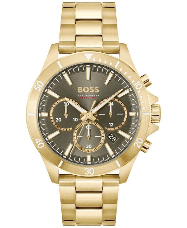 ヒューゴボス メンズ アクセサリー 腕時計 Tシャツ Hugo Boss Mens Troper Quartz Fashion Chronograph Ionic Plated GoldTone St