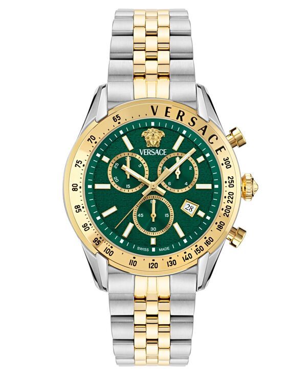 ヴェルサーチ メンズ アクセサリー 腕時計 Tシャツ Versace Mens Swiss Chronograph TwoTone Stainless Steel Bracelet Watch 44m