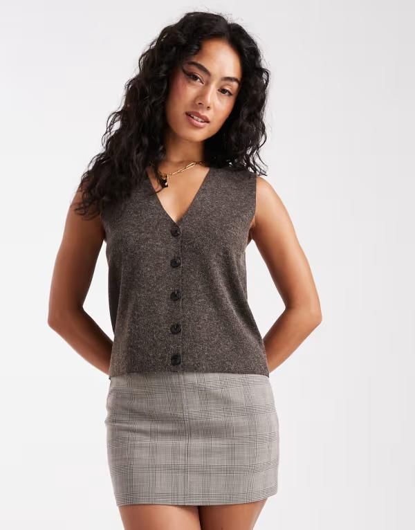 オンリー レディース トップス ベスト ニット ONLY compact knit vest BROWN ブラウン