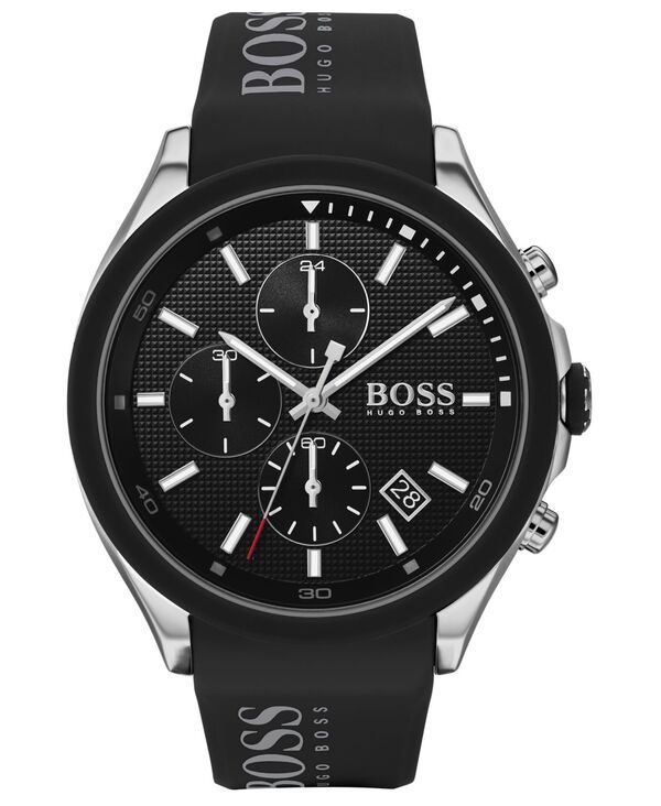 ヒューゴボス メンズ アクセサリー 腕時計 Hugo Boss Mens Chronograph Velocity Black Silicone Strap Watch 45mm Black ブラック
