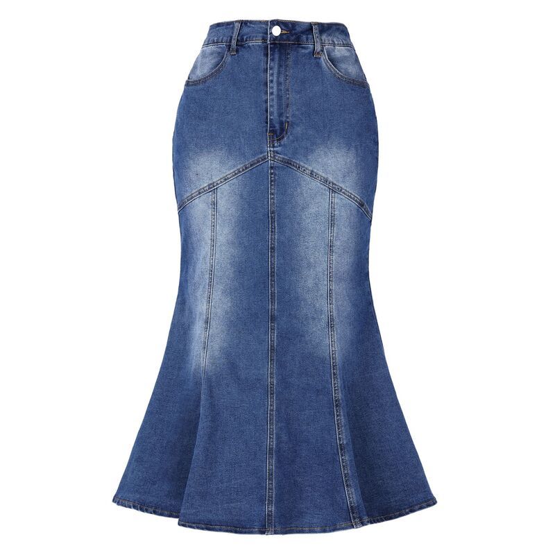 アレグラ ケー レディース ボトムスカート ミディ デニム ALLEGRA K Fishtail Denim Skirt for Women Washed Midi Jean Bodycon Skir