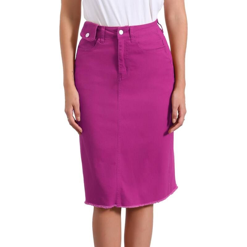 アレグラ ケー レディース ボトムスカート ハイウエスト ミディ デニム ALLEGRA K Womens High Waist Solid Jean Skirt Back Vent Midi Len