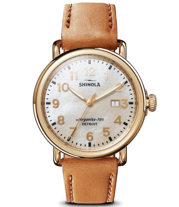 シャイノーラ レディース アクセサリー 腕時計 レザー SHINOLA Womens Runwell Quartz Analog Leather Strap Watch TanWhite Mother
