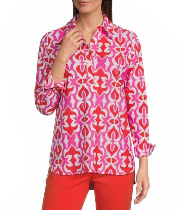 ジュードコーナリー レディース トップス シャツ プリント ニット Jude Connally Hadley Geo Fleur Print Jude Cloth Knit Point Collar