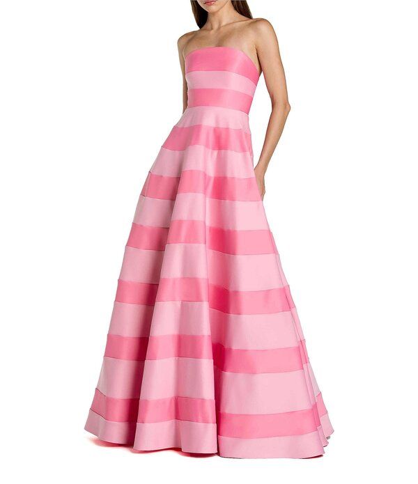 マックダガル レディース トップス ワンピーストラップレス Mac Duggal Straplesstripe Ballgown With Pockets Pink Multi ピンク