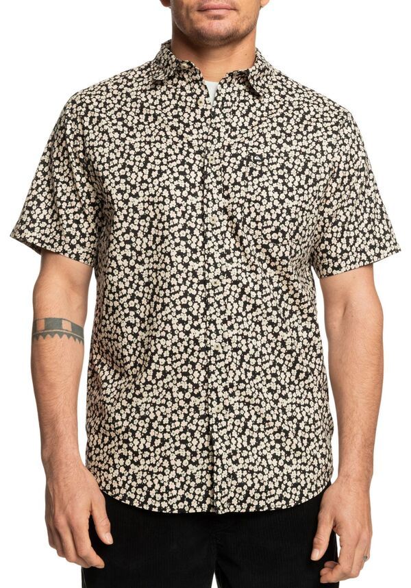 クイックシルバー メンズ トップス シャツ Quiksilver Mens Apero Classic Woven Short Sleeve Top TR BLACK PAPER ブラック