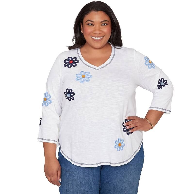 アルフレッド ダナー レディース トップス Tシャツ Vネック フラワー柄 プラスサイズ フラワー Plusize Alfredunner Embellished Floral VNeck Butto 10,345円