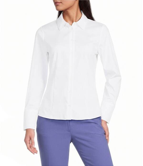 カルバンクライン レディース トップス シャツ Calvin Klein Mixed Media Point Collar Long Sleeve ButtonFront Shirt White ホワ