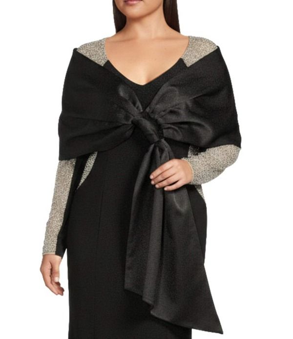 エスケープ レディース アクセサリー マフラー・ストール・スカーフ プラスサイズ サテン Xscape Plusize Satin Shawl Bowrap Black ブラック 17,005円