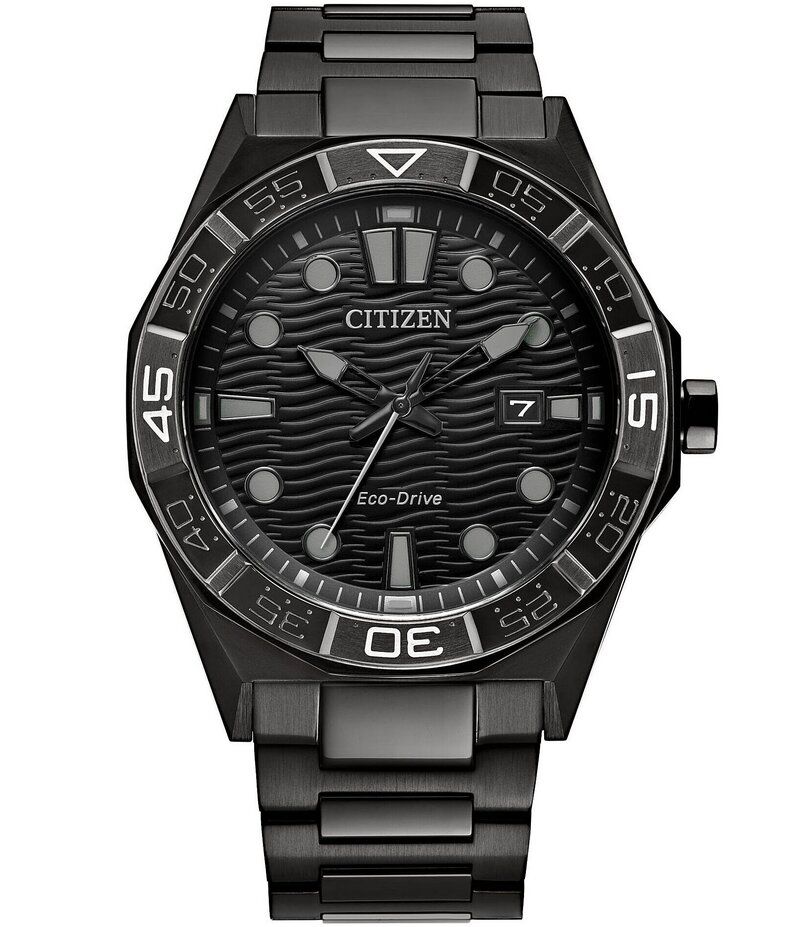 シチズン レディース アクセサリー 腕時計 Tシャツ Citizen Mens EcoDrive Sport Brycen Quartz Three Hand Black Tone Stainless