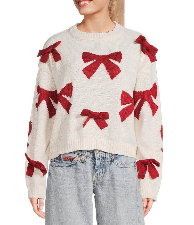 INサンフランシスコ レディース アウター ニット・セーター クルーネック プリント IN San Francisco Printed 3D Bow Crew Neck Long Sleeve Swe 6,825円