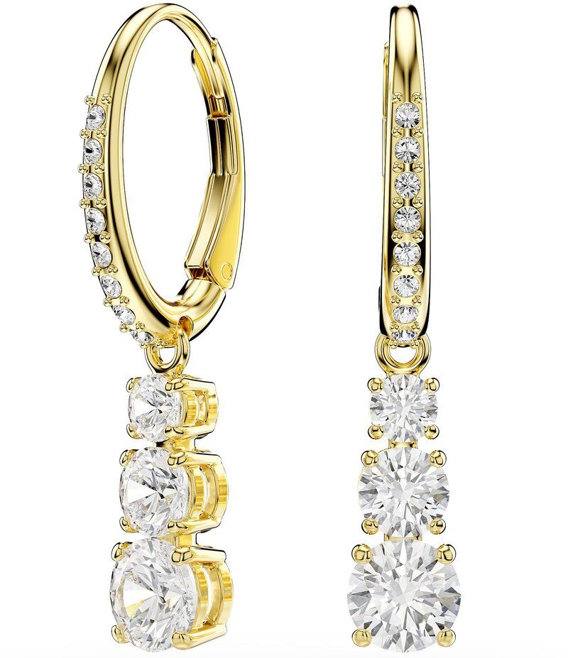 スワロフスキー レディース アクセサリー ピアス・イヤリング Swarovski Stilla Attract Round Cut Hoop Drop Earrings Gold ゴールド