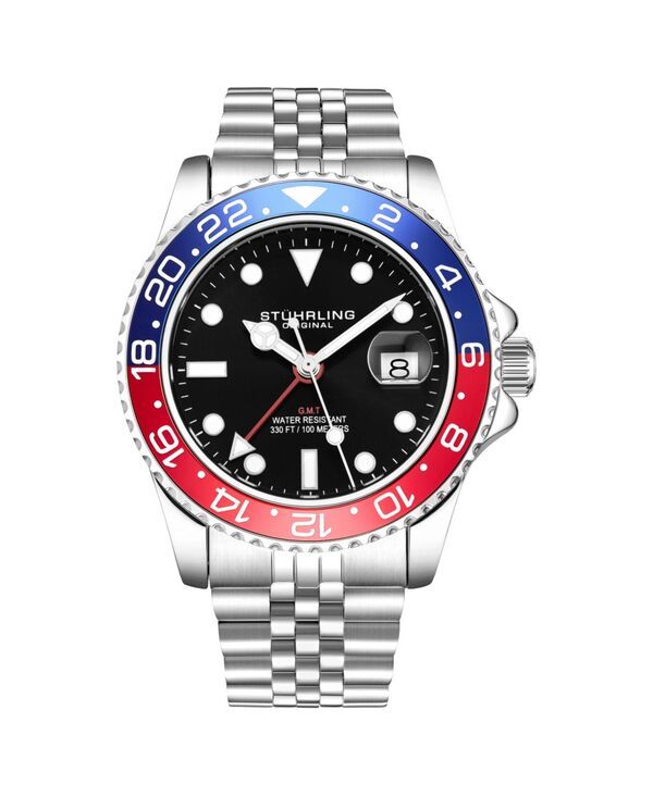 ストゥーリング メンズ アクセサリー 腕時計 Tシャツ Stuhrling Meridian 3968 Men s GMT Diver Watch Quartz Movement 42mm Stain