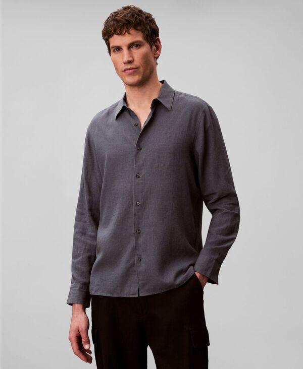 カルバンクライン メンズ トップス シャツ リネン Calvin Klein Mensolid LinenBlend Shirturbulence