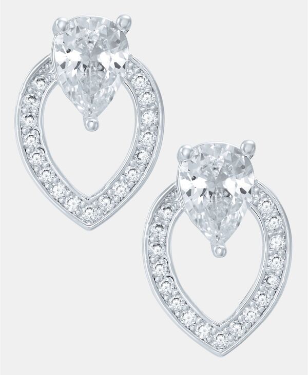 アンクライン レディース アクセサリー ピアス・イヤリング Anne Klein SilverTone Navette Crystal Button Earrings Crystal シルバー