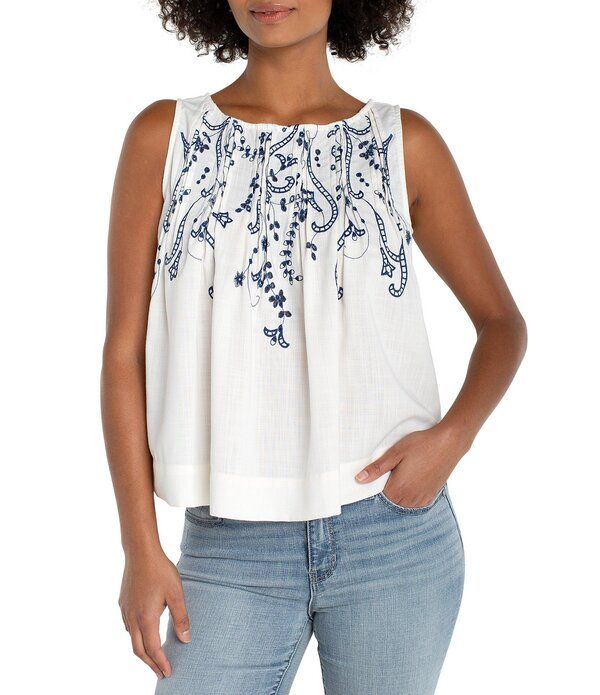 リヴァプール ロサンゼルス レディース トップス シャツ ノースリーブ Liverpoolos Angeles Crosshatch Woven Boat Neck Sleeveless Top Cr