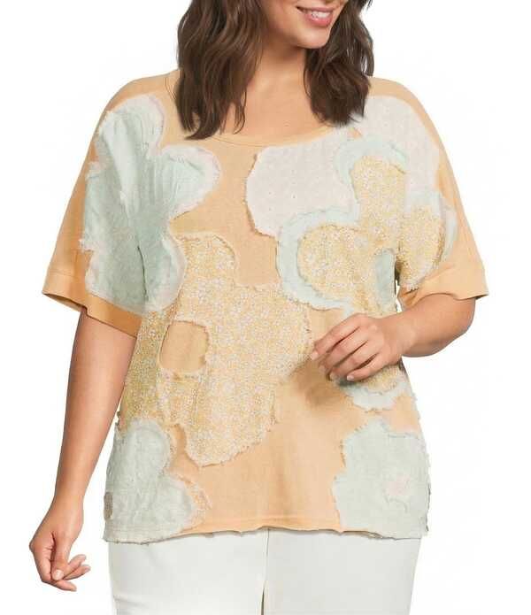 アリ マイルス レディース トップス Tシャツ フラワー柄 プラスサイズ ニット フラワー Ali Miles Plusize Floral Applique Round Neck Short Sle 14,950円