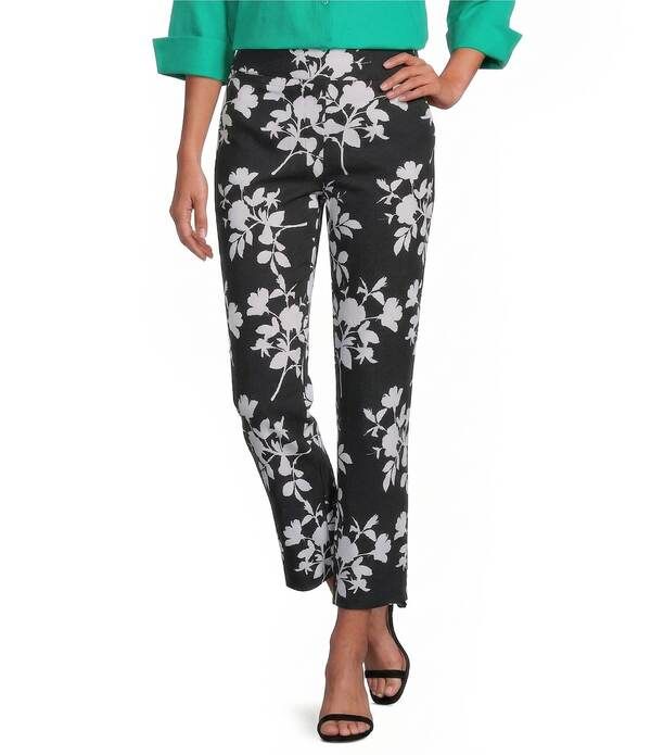 インベストメンツ レディース ボトムス カジュアルパンツ ストレート フラワー柄 プリント アンクル フラワー Investments the PARK AVE fit Elite Stretch B
