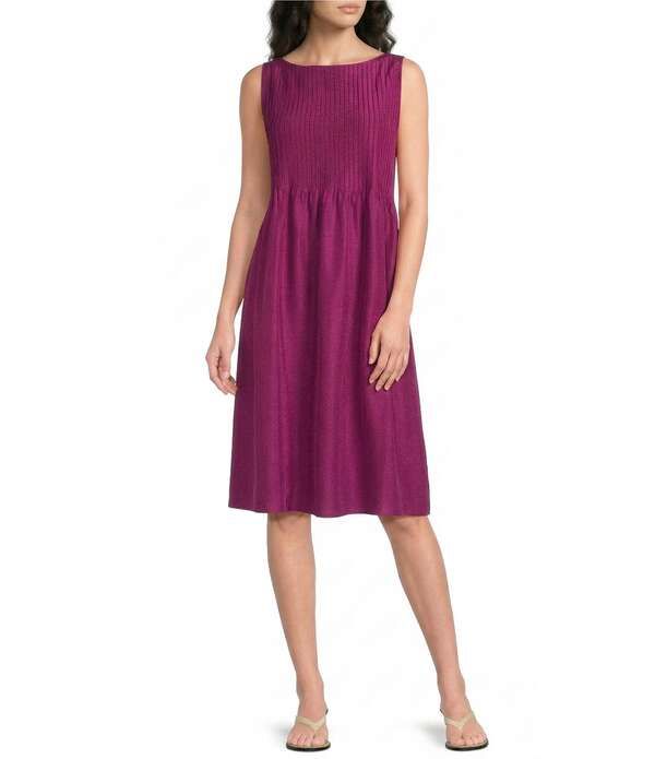エイリーンフィッシャー レディース トップス ワンピース プリーツ シルク ノースリーブ Eileen Fisher Woven Silk Boat Neck Sleeveless Pleatedre