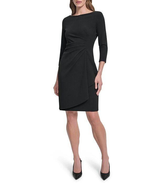 ダナキャラン レディース トップス ワンピース クレープ ギャザー スキューバ DKNY By Donna Karan Scuba Crepe 34 Sleeve Faux Waist Wrap Ru